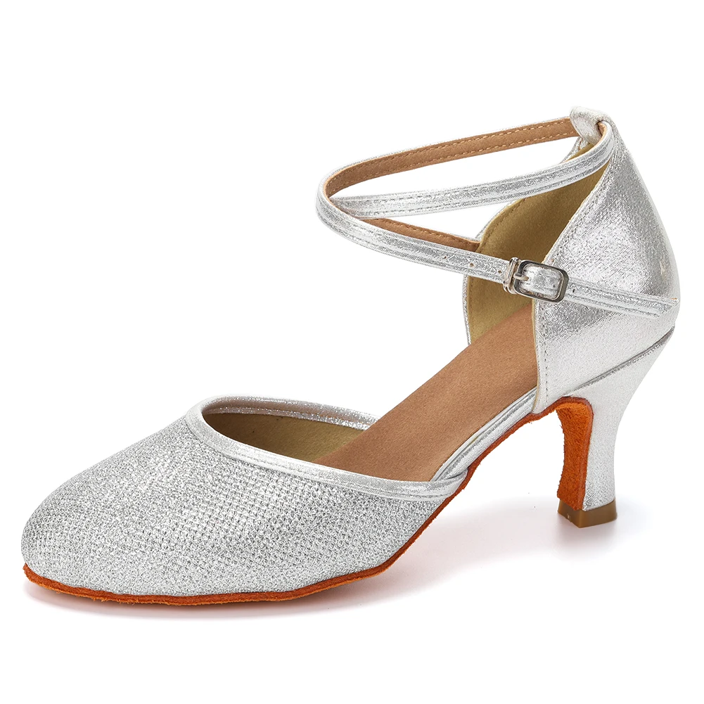 Women Modern Latin dance shoes Closed Toe Tango Ballroom Dancing Shoes For Female Free Shipping 7/5 CM Glitters Salsa Shoes
