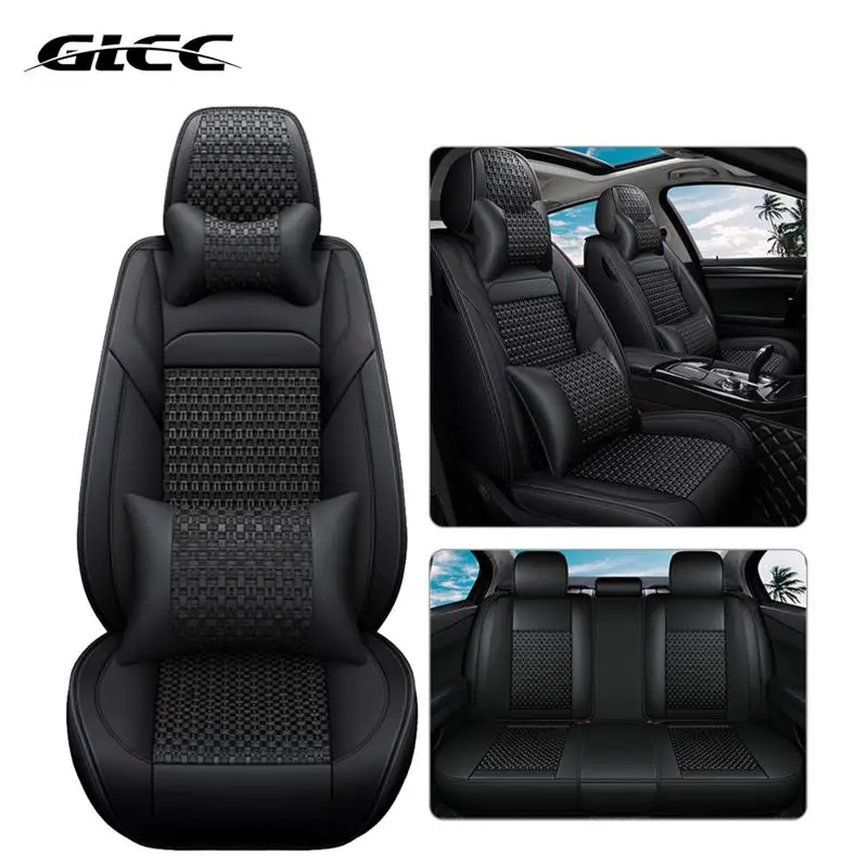

GLCC Car Seat Covers Cushion Leather Breathable Cover Front Rear Seat Non-Slip Luxury Protector Set Universal For 5-Seat Cars