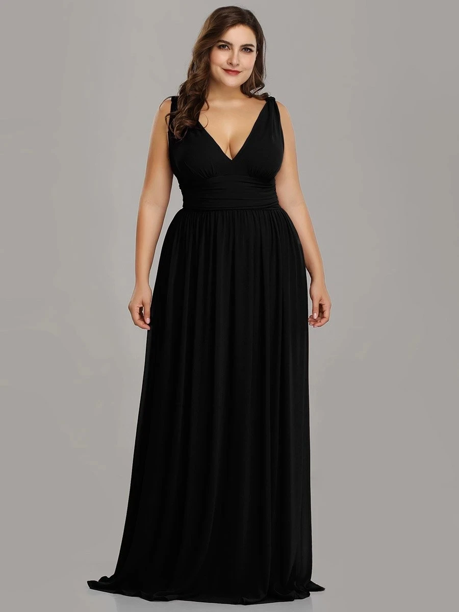 

Double V-Neck Maxi Long Wholesale Plus Size Evening Dresses