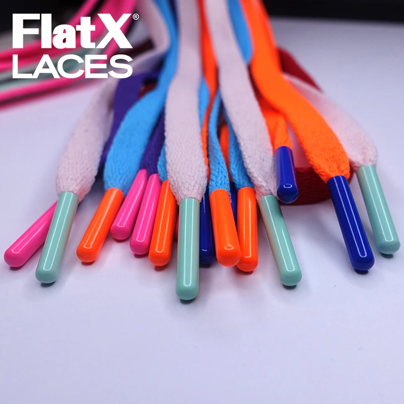 Плоские шнурки FlatX 8 мм популярные с белыми металлическими наконечниками