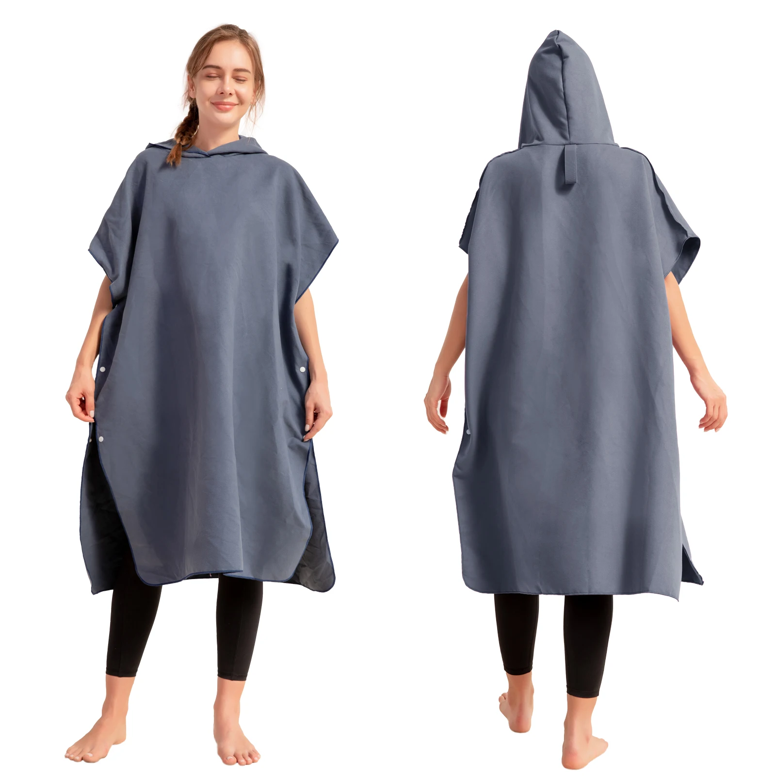 Microfiber Poncho Towel Surf Beach Wetsuit Changing Bath Robe with Hood Watersports Activities Adults Men Women