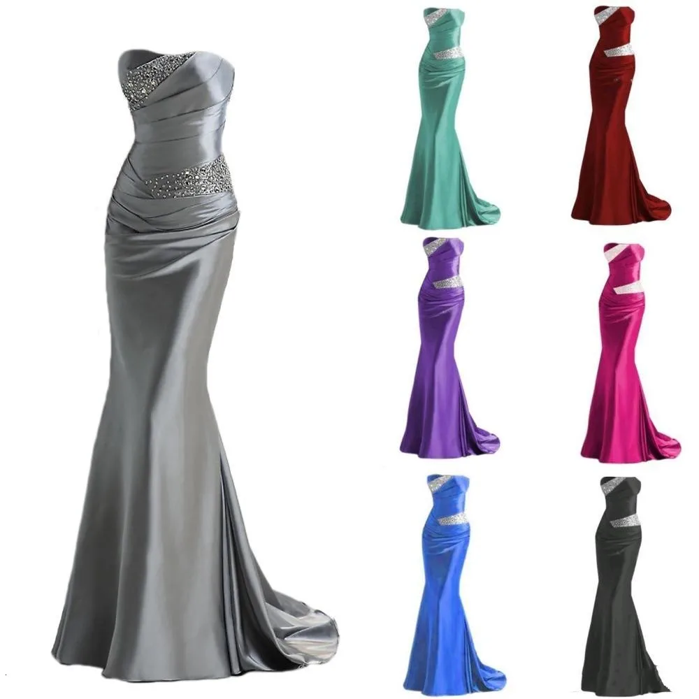 

Mermaid Silver Evening party long women Dresses Strapless Sequins Beaded Pleats Lace-up Back Formal Prom Gowns Plus Size