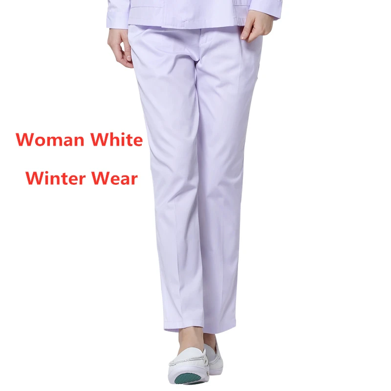 Woman White Winter Спецодежда медицинская Женская эластичная талия Больничная медсестра брюки хлопок зубные Скраб штаны для спа лето зима доктор уход низ - Цвет: Woman White Winter