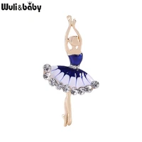wulibaby enamel ballet girl brooches women rhinestone dance figure brooch pins gifts