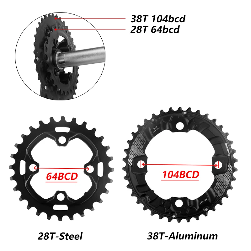 Звездочки для велосипеда PROWHEEL 104/64BCD MTB двойная Звездочка 26T 28T 36T 38T 10/11 скоростной