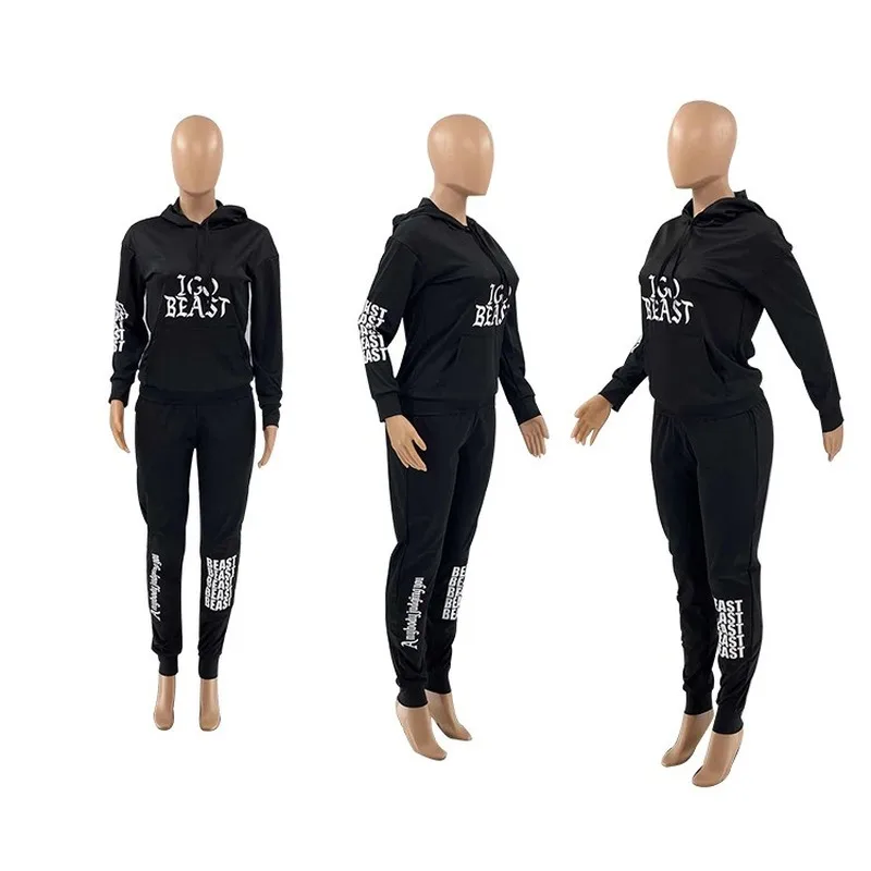 

Kalenmos Fashion Women's Suit Long-sleeved Western Style Loose Casual Fashion Black Print 2 Piece Suit Outfits for Women