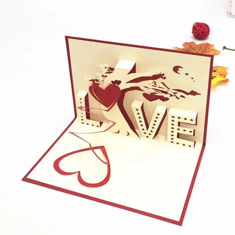 3D Любовь всплывающие карты с конвертом наклейка Лазерная резка приглашения