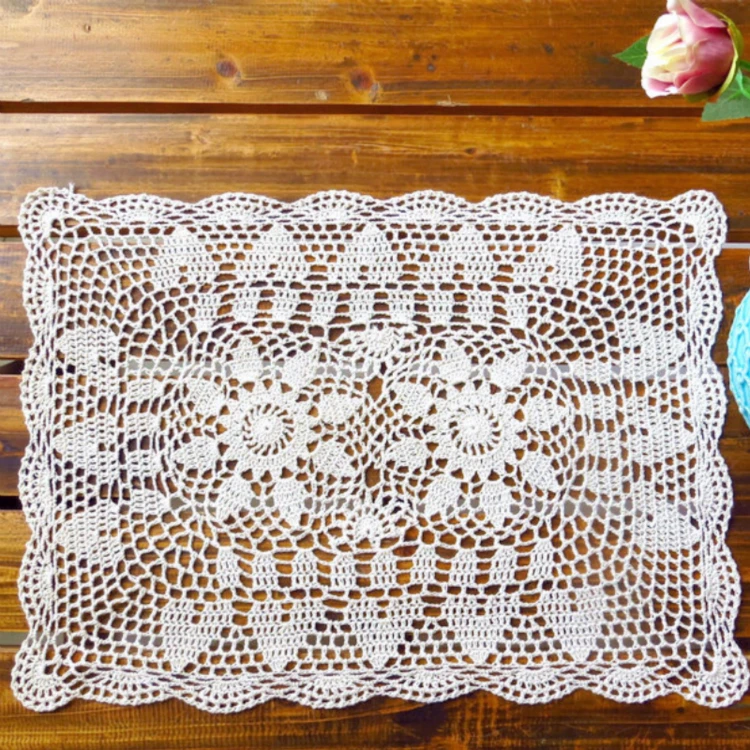 Винтажный вязаный крючком цветок кружева ажурный Ретро бежевый белый коврик для