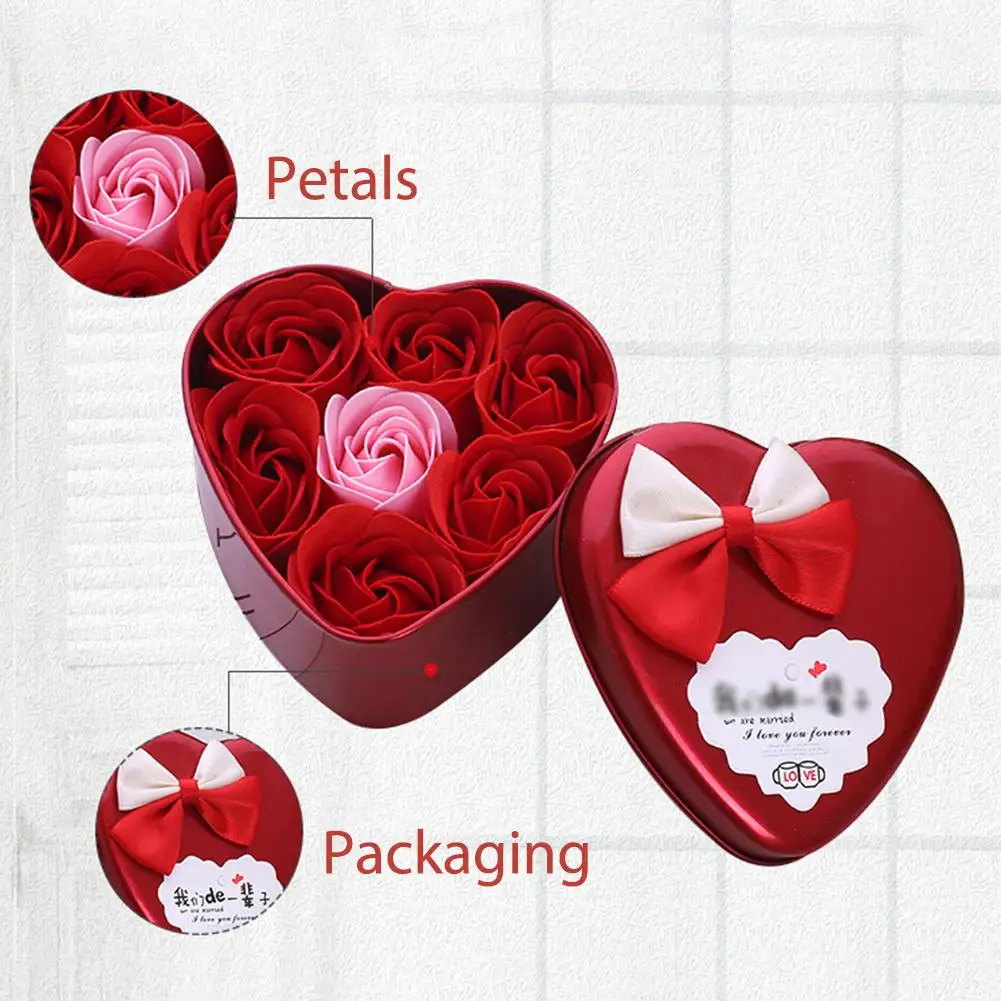 7 мыла розы в форме сердца жестяная коробка ручной работы чехол Подарочная для