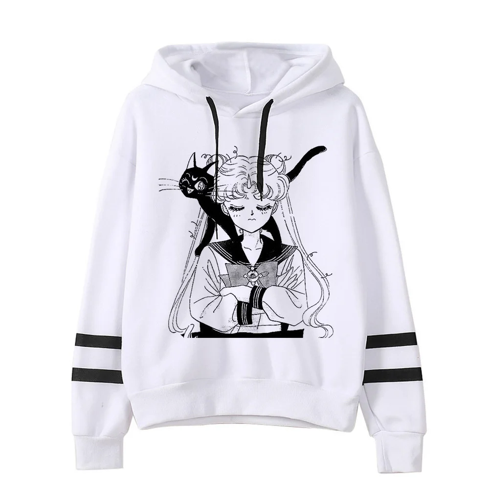 Сейлор свитшот с Луной кошкой Харадзюку корейский стиль ulzzang kawaii 90s мультфильм одежда пуловеры негабаритных с капюшоном уличная