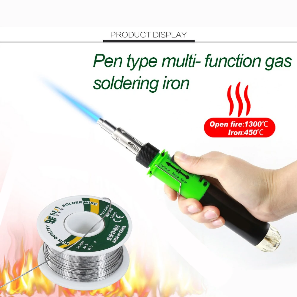 

Gas Soldering Iron Pen Multifunctional Auto-ignition Adjustable Flame Butane Iron with Hot Air Gun Flamethrower Repair Tool