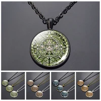 mayan totem aztec calendar necklace glass dome long necklace pendant maya calendar fashion jewelry necklace accessories gift