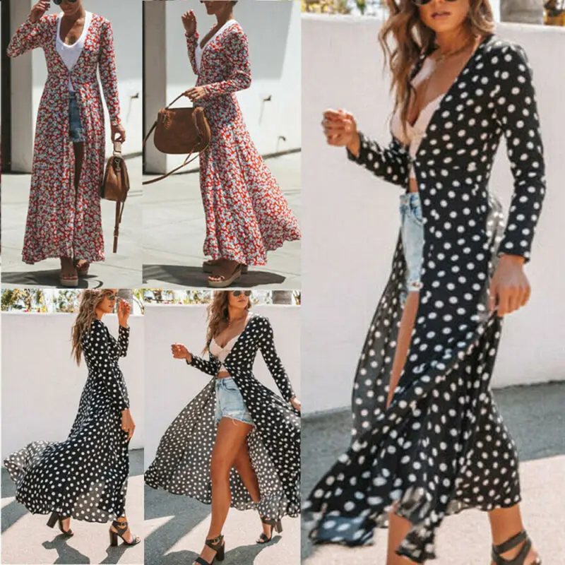 

Women Holiday Dress Floral Loose Cardigan Boho Tops Jacket Blouse Women Holiday Floral Loose Cardigan Boho Dress Long Sleeve