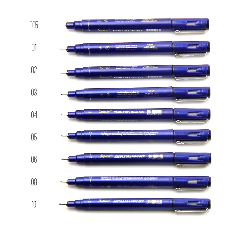 Superior 9Pcs Different Size Water Based Art Markers Pigment Liner Triangular Fineliner Pens for Design School Office Supplies