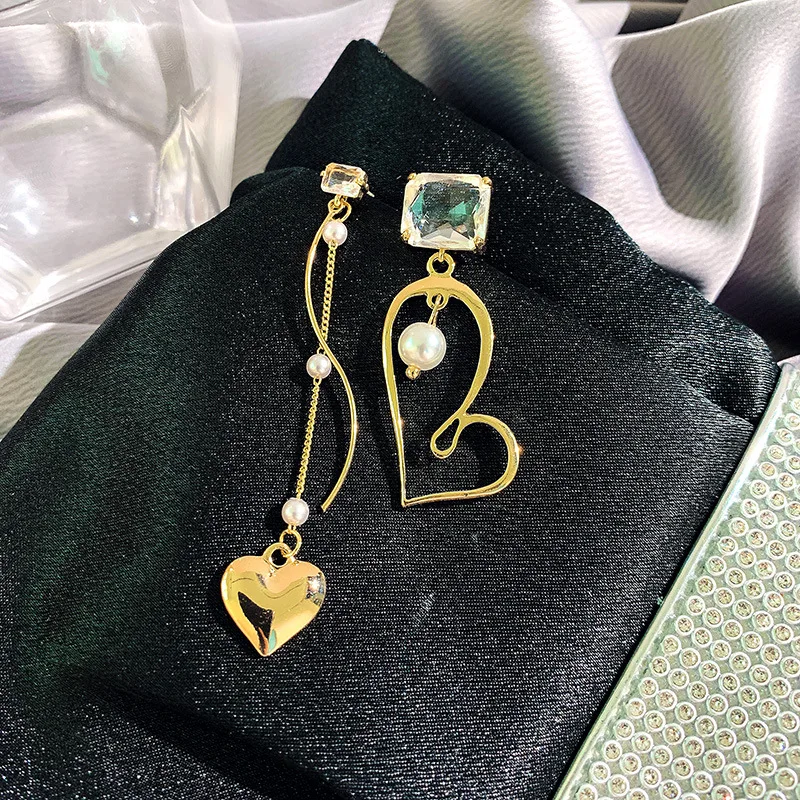 S925 Серебряные иглы любовь жемчужный асимметричные серьги женские Корея новый