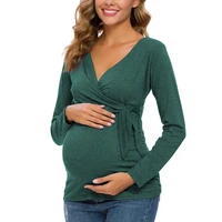 pregnancy clothes maternity shirts long sleeve v neck pregnant blouses mama casual tunic breastfeeding comfortable fit tops