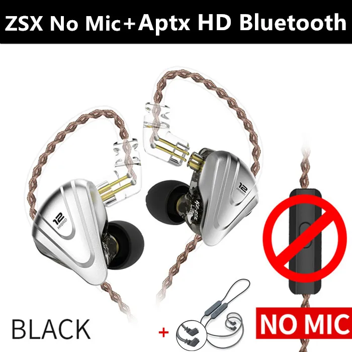 KZ ZSX Терминатор металлические наушники в ухо 12 единиц Гибридный 5BA+ 1DD HIFI бас наушники шумоподавление Гарнитура монитор - Цвет: BlackNoMicHDBlueto
