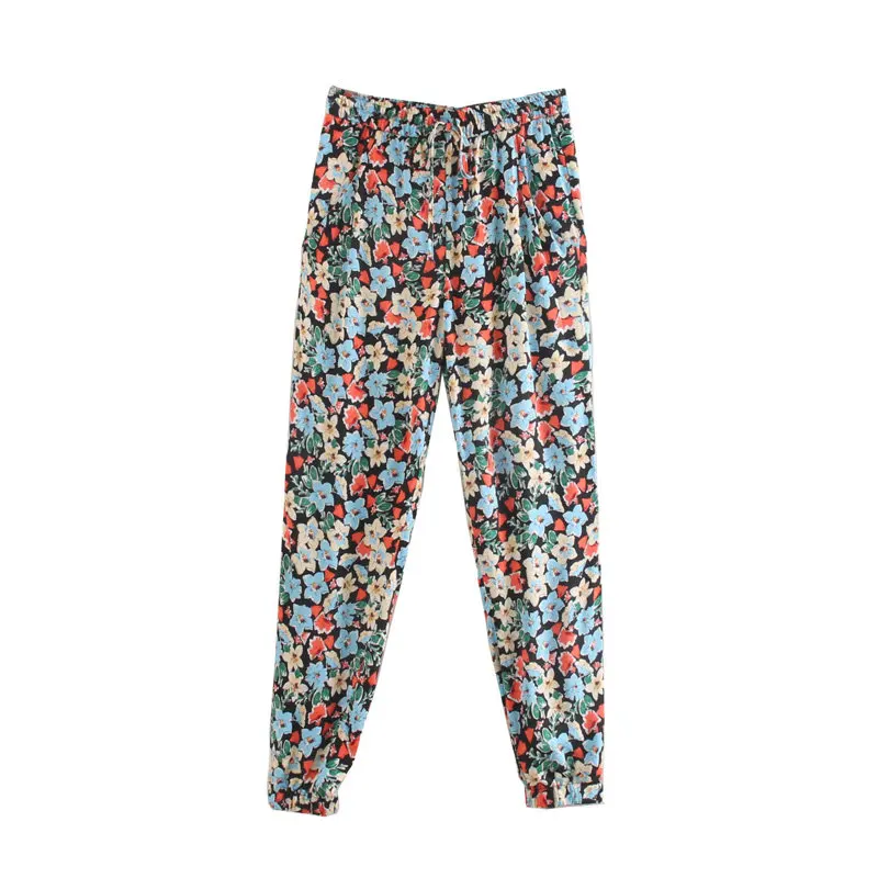 2019 Женская винтажная Цветовая Печать шаровары ретро шик лодыжки длина брюки