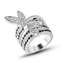 vintage large wedding rings for women luxury white black crystal silver color dragonfly womens ring bridal promise jewelry gift