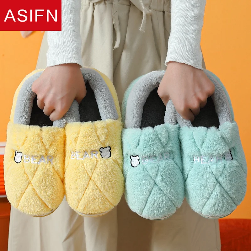 Женские мюли ASIFN 2021 зимние хлопковые тапочки женские плюшевые теплые шлепанцы на