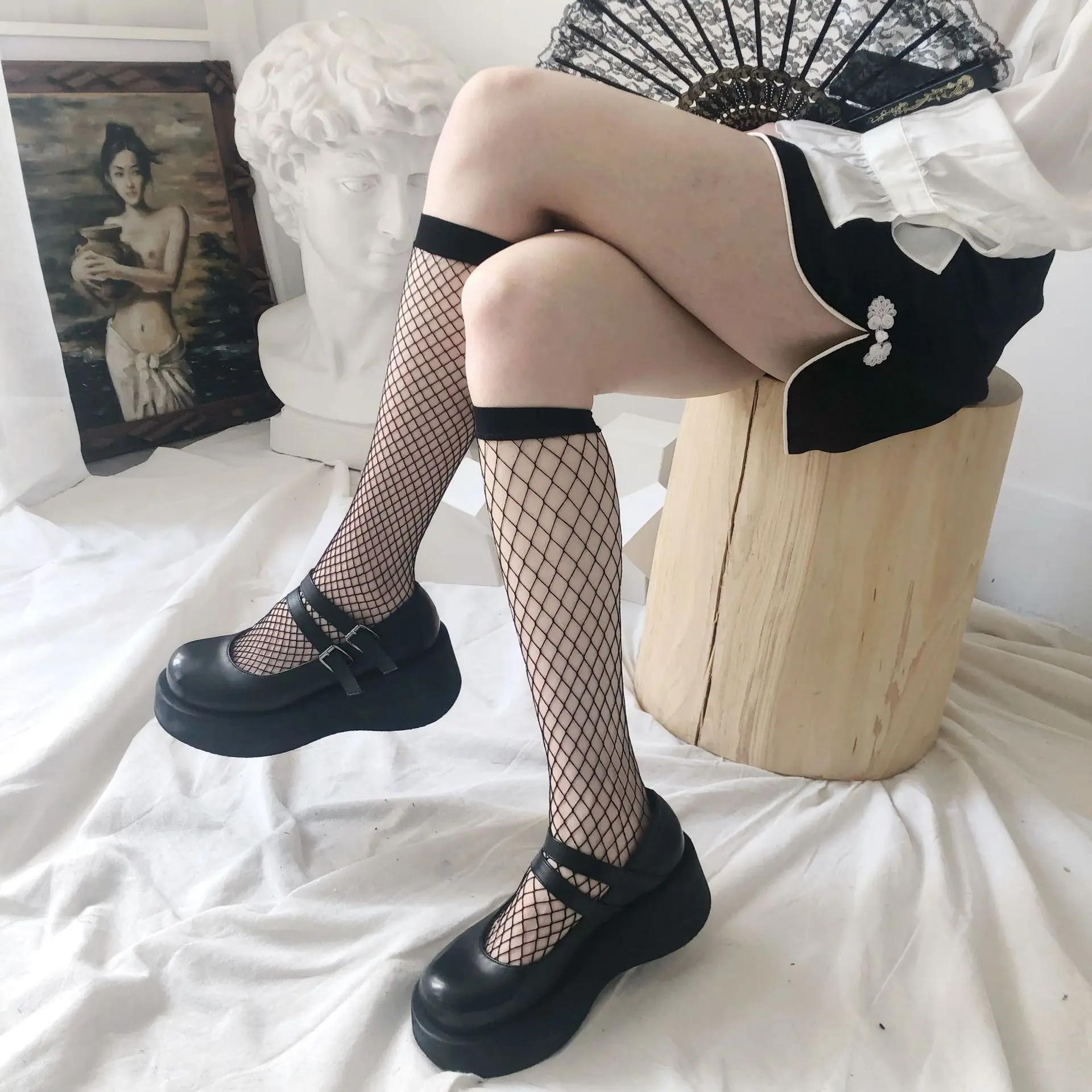 

1pair Women Fishnet Socks Sexy Grid Short Socks Black Thin Hollow Lattice Geometry Summer Breathable Net Socks Mesh