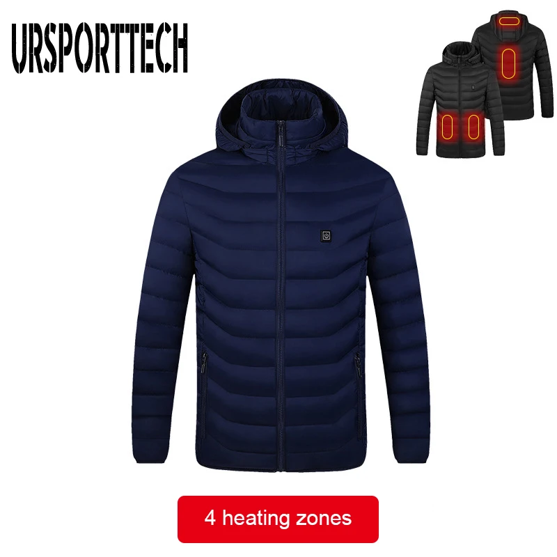 URSPORTTECH High Quality Winter Heated Jackets Mens Down Parka Men Women Warm Outdoor Coat USB Electric Heating Hooded Jackets