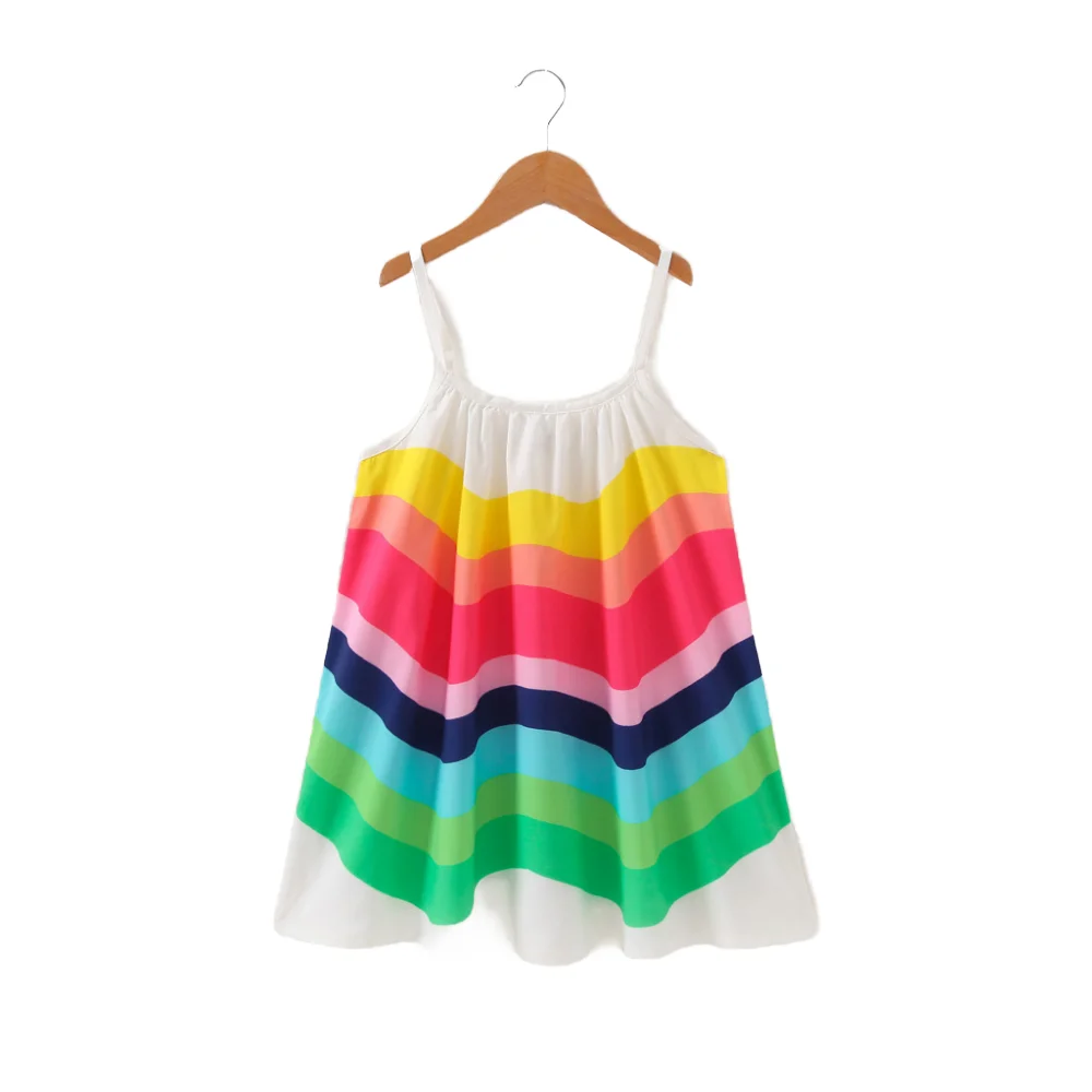 

The New Fashionable Sling Princess Dress Girl‘s Summer Rainbow Striped Children's Wear