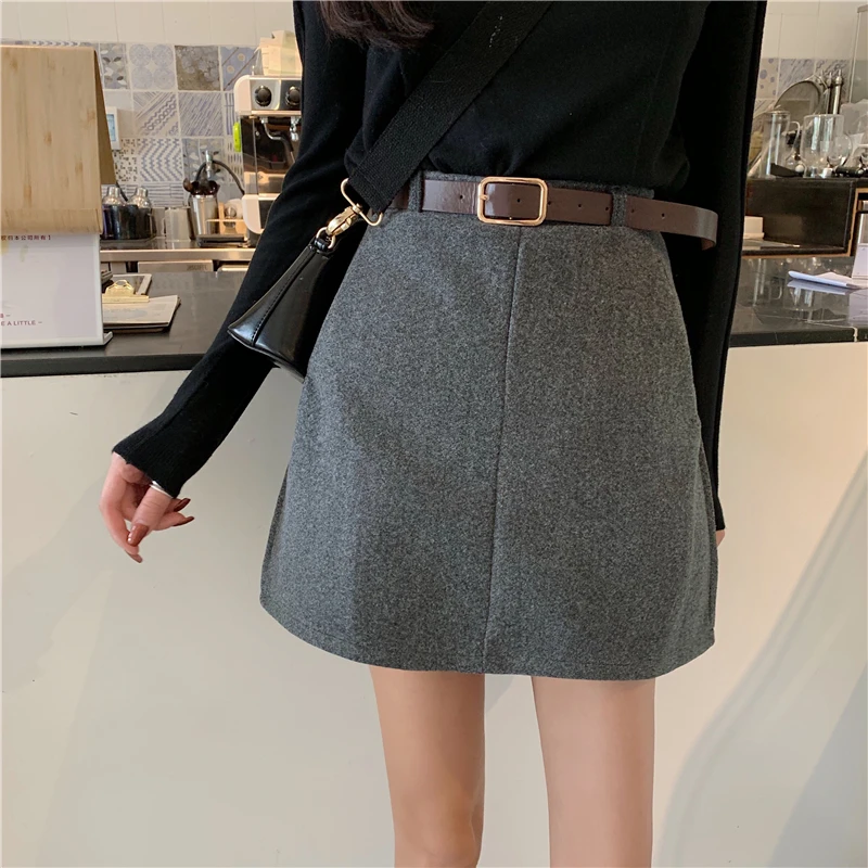 Зимняя Повседневная Милая однотонная женская юбка трапециевидной формы в стиле