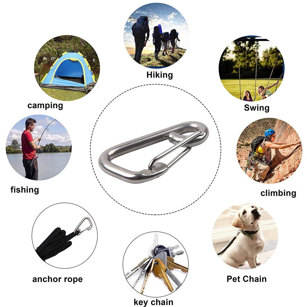 5Pcs 316 Stainless Steel Climbing Carabiner Multifunctional Spring Snap Quick Link Lock Ring Hook | Спорт и развлечения