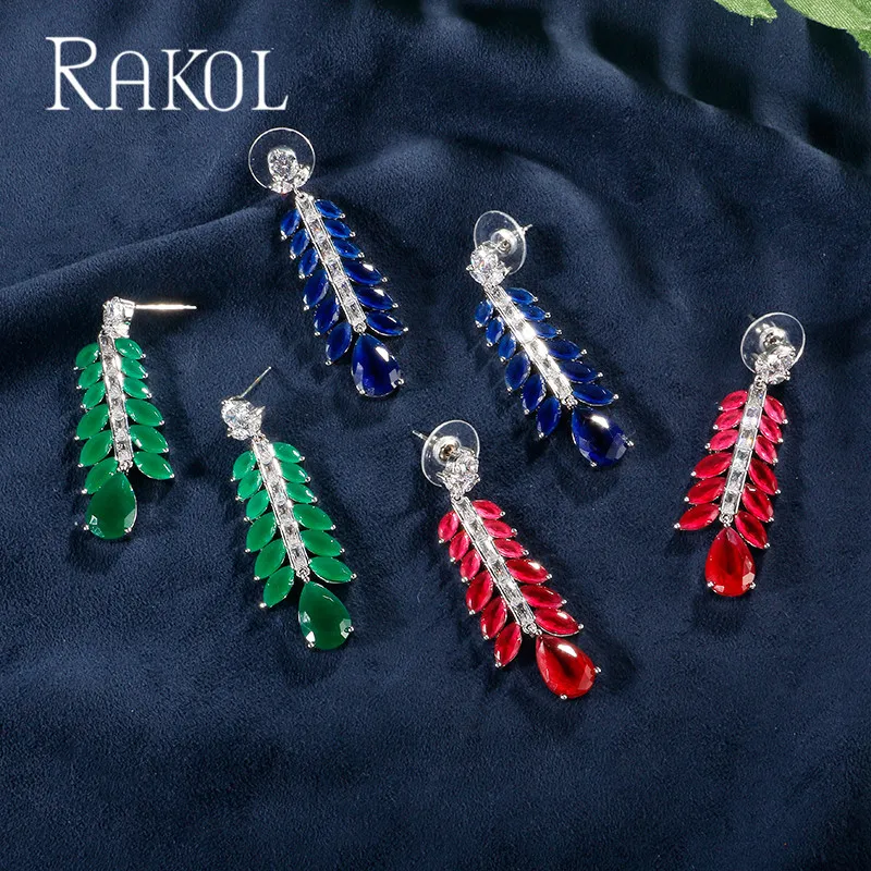 Женские серьги капли с кубическим цирконием RAKOL вечерние свадебные ювелирные