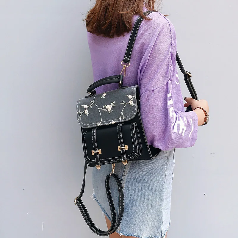 Lace Embroidered PU Shoulder Bag 2020 New Style Backpack Handbag School | Багаж и сумки