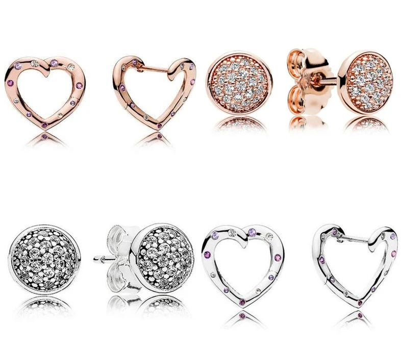 

925 Sterling Silver Earring Rose Dazzling Droplets With Crystal Stud Earring For Women Wedding Gift Fashion Jewelry