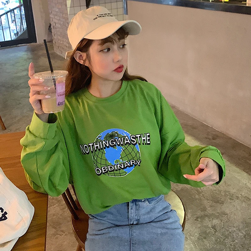 Женская футболка с длинными рукавами Свободный джемпер принтом авокадо и