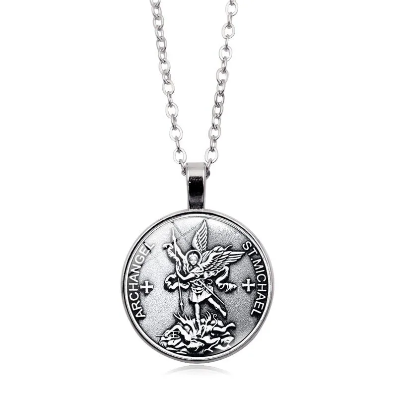XSWX2180-Silver Мужское ожерелье, Archangel St. Майкл, защитите меня, Сейнт щит, защита, шарм, русский орходокс, подвеска, цепочка, ожерелье - Metal Color: XSWX2180-Silver