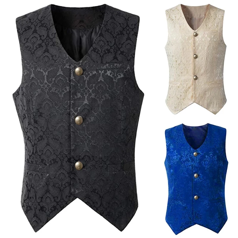 

Men's Renaissance Cosplay Medieval Pirate Waistcoat Vest Vintage Vicotiran Steampunk Jacquard Swallow Top Noble Blazer Costume