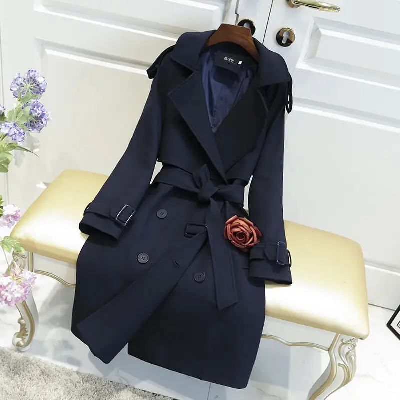 

Модная ветровка Женская 2020 новый корейский весна осень Британский двубортный тонкий длинный Тренч пальто для женщин верхняя одежда X311