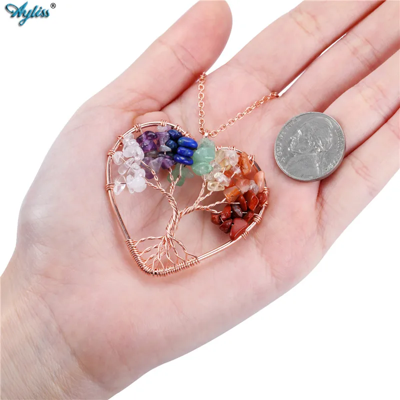 Ayliss ручной работы ожерелья с деревом жизни сердцем чакры камни чип бусины