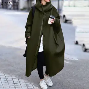 Женские одноцветные куртки ZANZEA 2020 элегантный с высоким, плотно облегающим шею воротником; Пальто на каждый день длинный рукав 