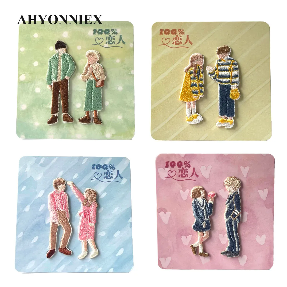AHYONNIEX 100% патчи с вышивкой для влюбленных из мультфильмов пары девушек и мальчиков