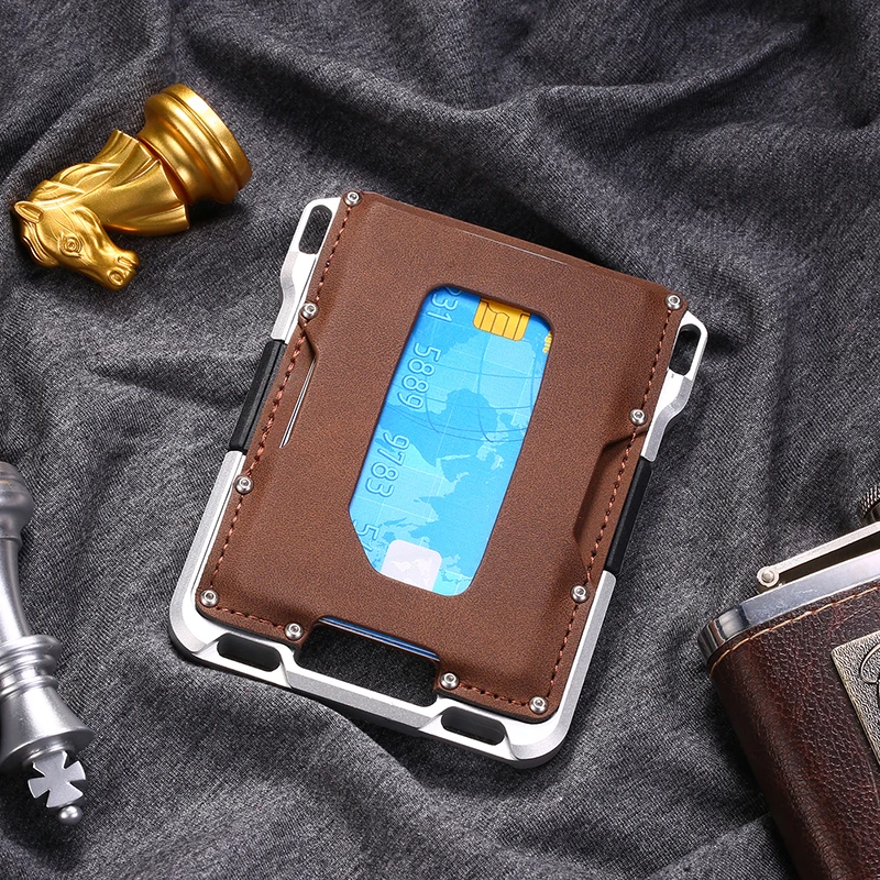 Держатель для карт DIENQI Rfid мужские бумажники из кожи и металла умный тонкий мини