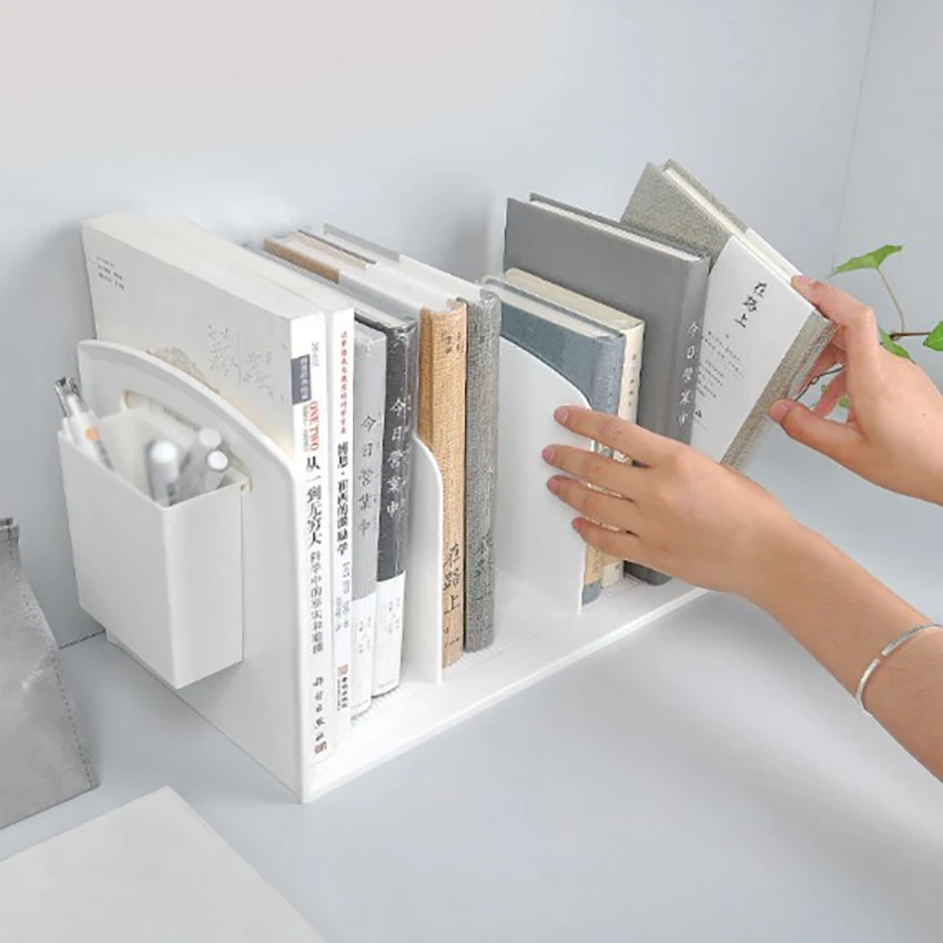 

Multifunctional Desktop Bookend with Pen Box Home Office Stationery Organizer Shelf File Magazine Holder Book Stand Storage Rack