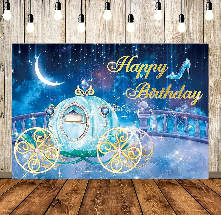 

Blue Dress Blonde Princess Backdrop Girls Birthday Party Decor Custom Background Cinderella Banner Baby Shower Photocall Poster