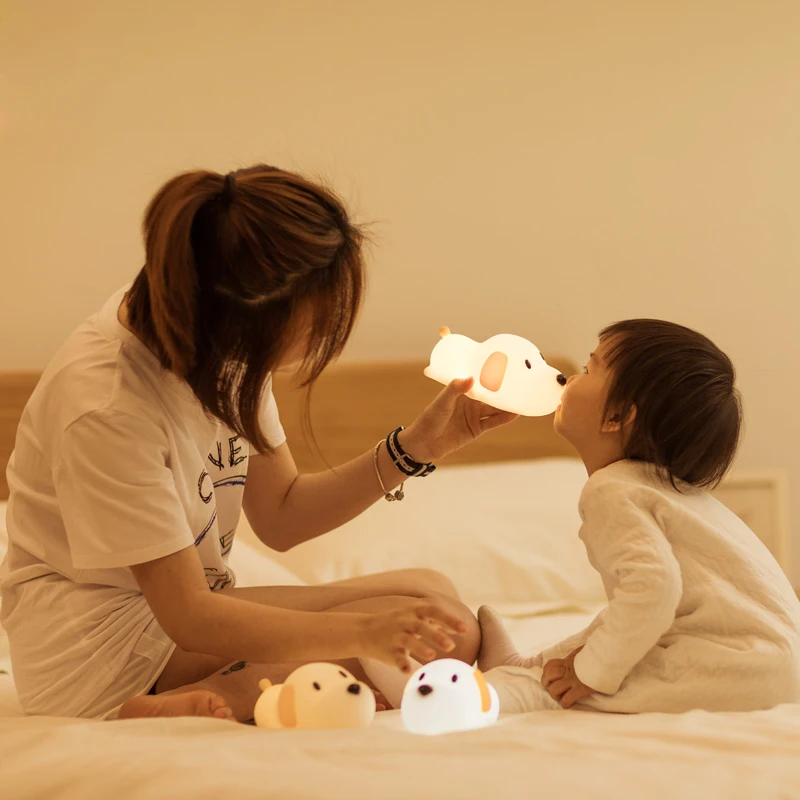 

Cartoon LED Night Light Silicone Touch Dimmable Dog Puppy Lamp USB Rechargeable Baby Sleeping Lamp With Timer Children's Gift