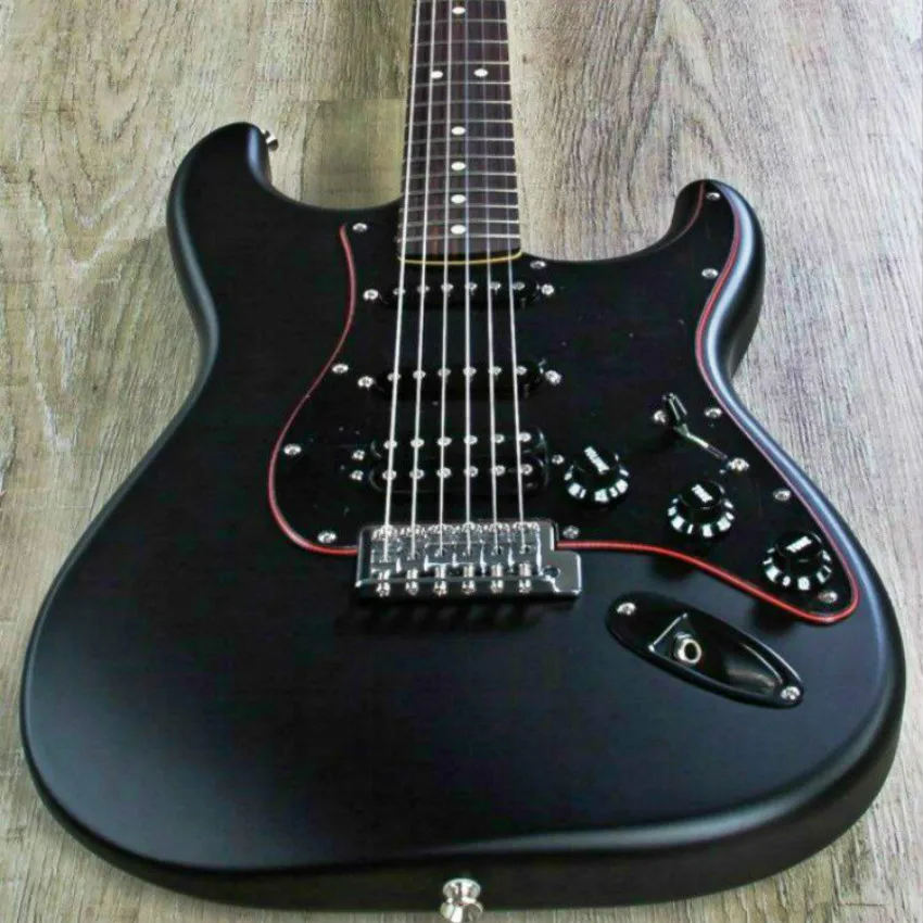 

High quality FDST-1046Ghost Black color solid body black pickguard rosewood fretboard black head electric guitar, Free shipping