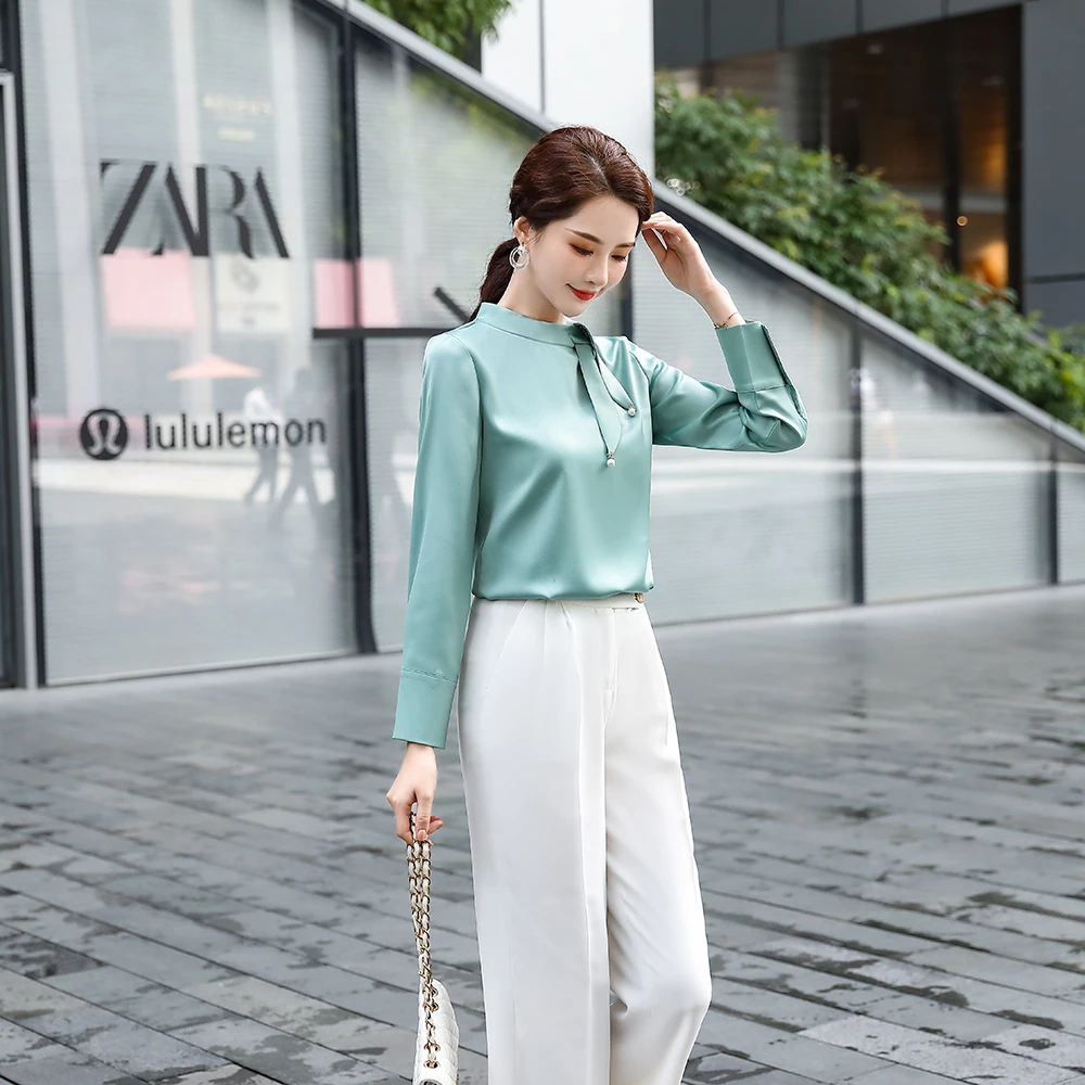 

2021 Elegant Spring/Autumn Female Clothing Black White Green Women Tops and Blouses Casual Office Ladies Shirts Plus Size S-4XL