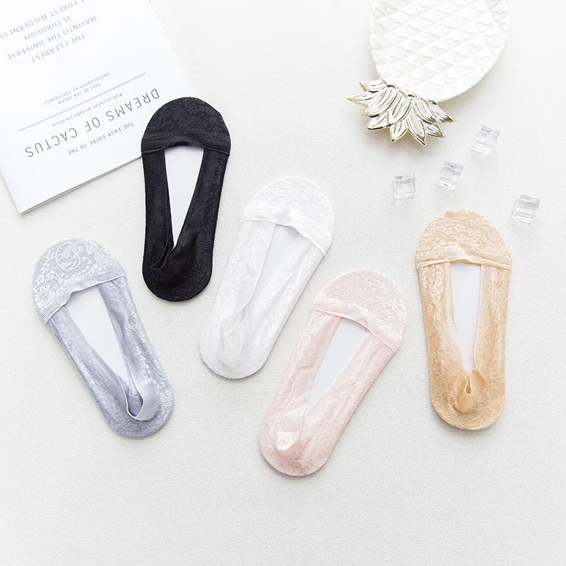 

Lace Summer Sexy Flower Lace Boat Silicone Cotton Invisible No Show Socks Non-slip Women Short Low Sock Slippers Socks Female