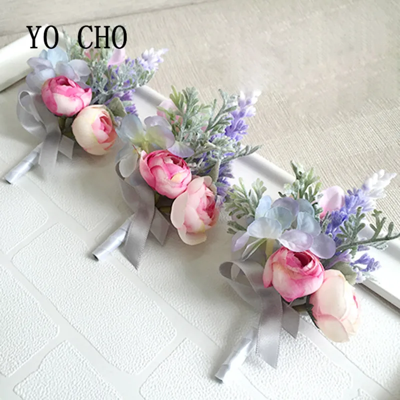 YO CHO Шелковый чайный Розовый декор Свадебные цветы Брошь подружки невесты
