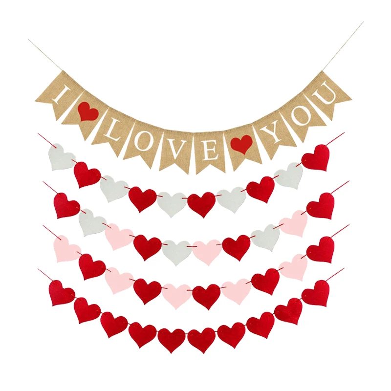 Баннеры из мешковины Я люблю тебя красное сердце Свадебный баннер гирлянда