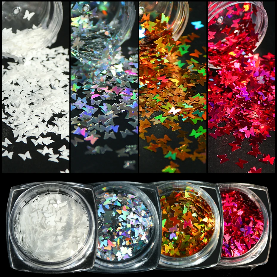 Nail Paillette Butterfly Sparkly Mirror Slice Nail Art Sequins Holographic Polish Flakes DIY Acrylic for Nails Dust LE1591 images - 6