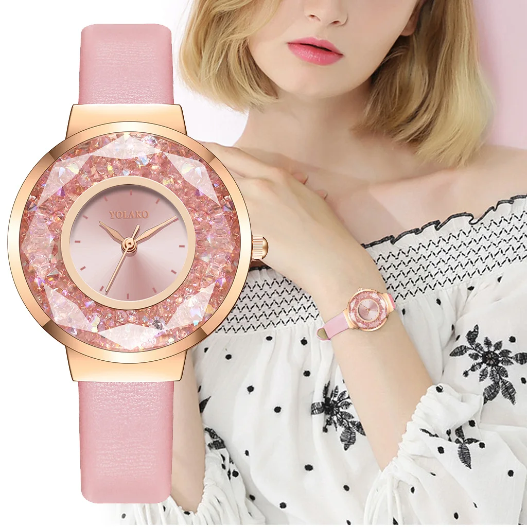 Топ браслет роскошные бриллиантовые Золотые женские кварцевые часы с розовым